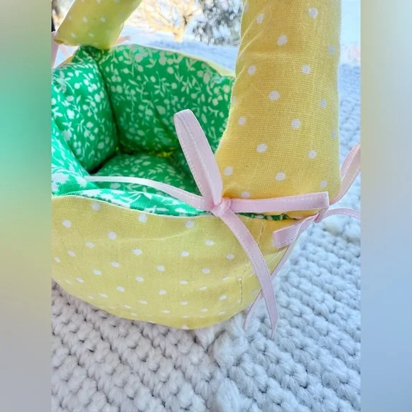 Vintage Handmade Fabric Plush Easter Basket with Bunny, chick and eggs - Picture 14 of 15